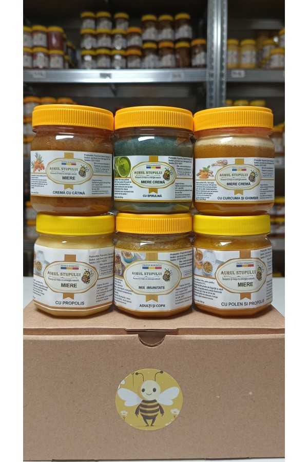 Cutia imunitate 6x250gr(Mix imunitate adulți copii,miere cremă cătină,spirulină,curcuma și ghimbir,propolis,polen si propolis)